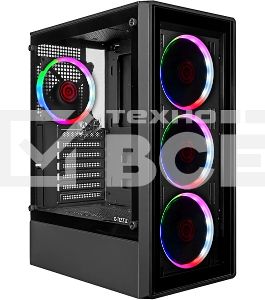Компьютерный корпус Ginzzu CL325 ATX FAN 4*RR4 FRGb передняя панель Стекло