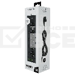 Сетевой фильтр QUMO Power Bar Light SPFSU2 (P-0009), 5 розеток, 2500 Вт, 10A, каб.3м 3*1 мм медь, 4U+2C (2,4A),Bl, фото5