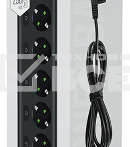 Сетевой фильтр QUMO Power Bar Light SPFSU2 (P-0009), 5 розеток, 2500 Вт, 10A, каб.3м 3*1 мм медь, 4U+2C (2,4A),Bl