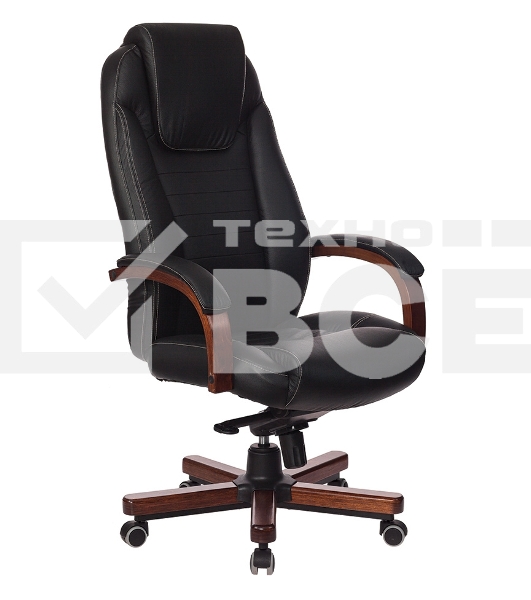 Кресло руководителя Бюрократ T-9923WALNUT/BLACK черный, кожа, крестовина дерево