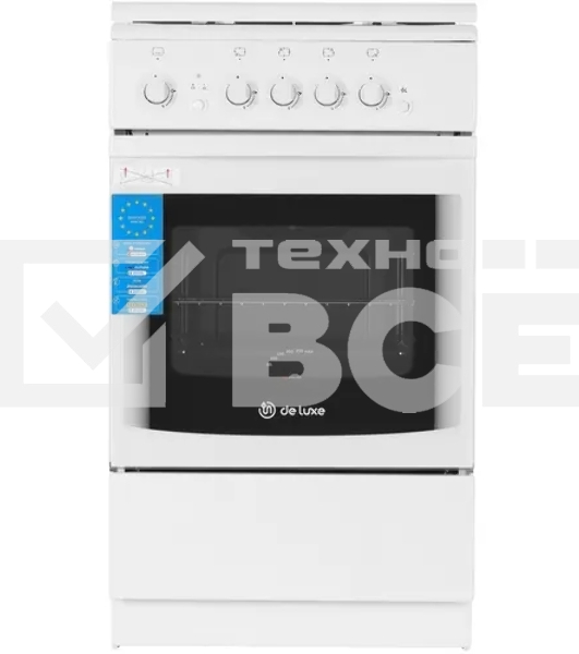 Плита Газовая De Luxe 506040.14г (кр) ЧР белый (стеклянная крышка) реш.чугун