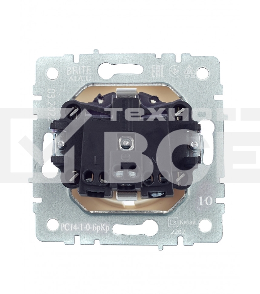 Розетка 1-местная IEK BRITE 16А РС14-1-0-БрКр с заземлением, с защитными шторками, 16А, бежевый