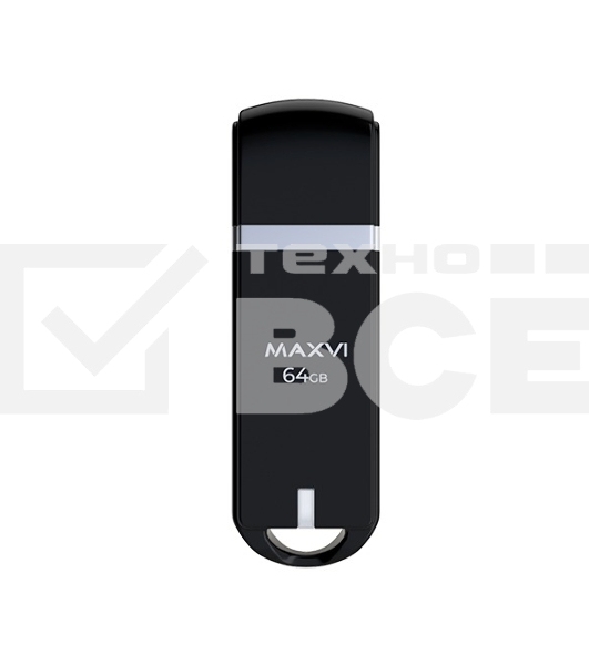 Флеш диск Maxvi P3 64GB USB 2.0 black, монолит с колпачком, ABS пластик