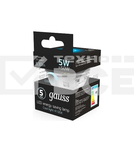 Лампа светодиодная Gauss Led MR16 GU10-dim 5Вт 4100К диммируемая 101506205-D
