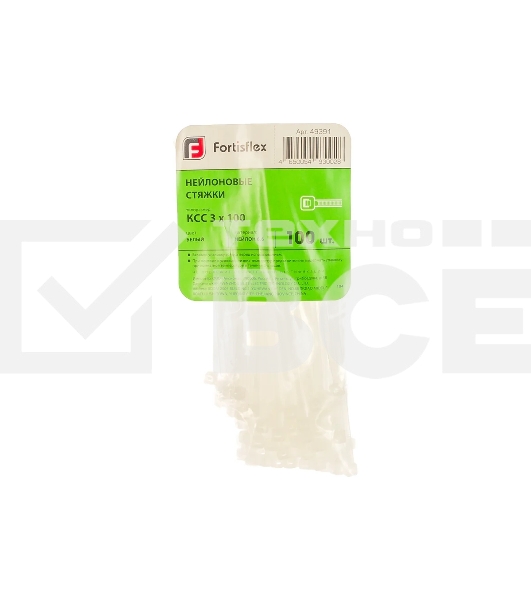 Нейлоновые стяжки Fortisflex КСС 3х100 мм белый 100 штук