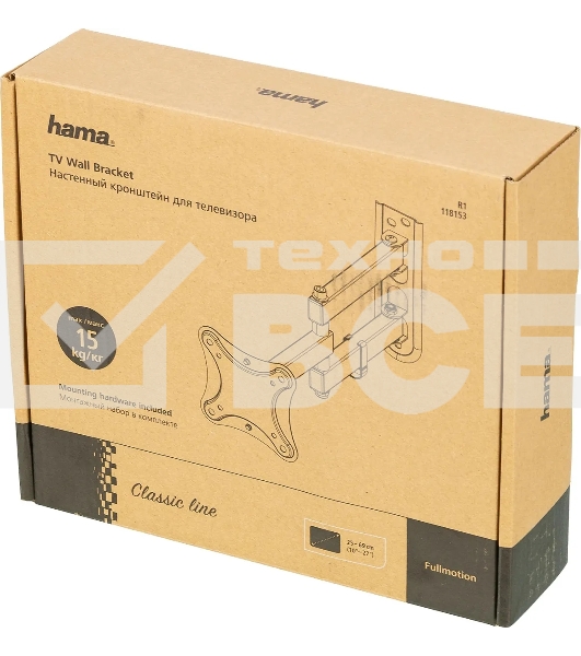 Кронштейн для телевизора Hama R1 118153 черный, 10'-27' макс. 15 кг, настенный, поворотно-выдвижной и наклонный