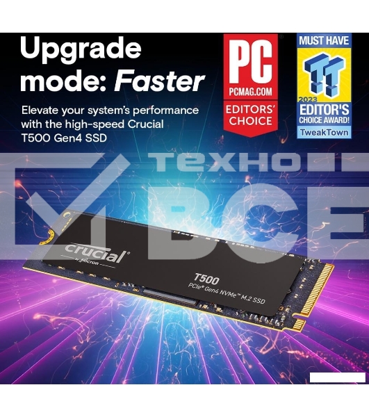 Накопитель SSD Crucial T500, 2Tb, M.2 2280, PCIe 4.0 x4, NVMe, R/W 7400/7000