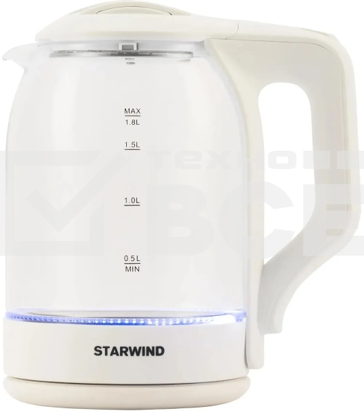Чайник электрический StarWind SKG1056 1,8 л, 2000 Вт, белый/прозрачный