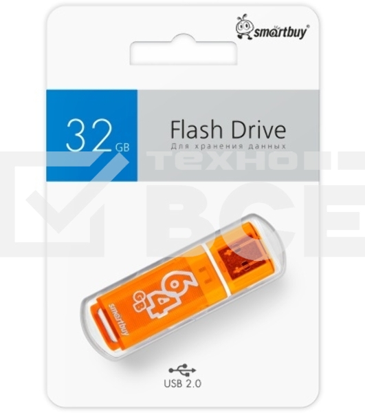 Флешка USB Smartbuy Glossy series Orange (SB64GbGS-Or), 64Gb, USB 2.0, R/W 25/15, оранжевый