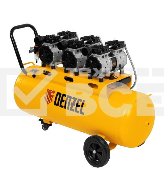 Компрессор безмаслянный малошумный Denzel DLS 1800/100,1800 Вт, 3х600, 100 л, 345 л/мин