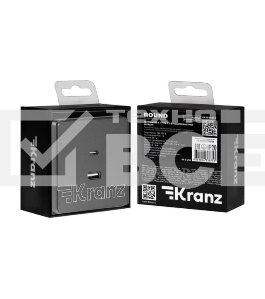 Розетка Kranz ROUND USB-A+Type-C 3А с функцией быстрой зарядки титан
