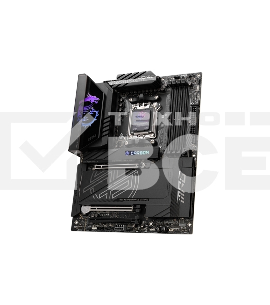 Материнская плата MSI MPG X870E CARBON WIFI, AM5, AMD X870E, 4xDDR5, 4xSATA, 4xM.2, 1xPCIe 5.0 x16, 1xPCIe 5.0 x4, 1xPCIe 4.0 x4, 1xHDMI, 2xUSB-C, 2x1Gb LAN, 9xUSB 3.2 Gen 2, 2xUSB4, 2x3.5 мм, 7.1, ATX