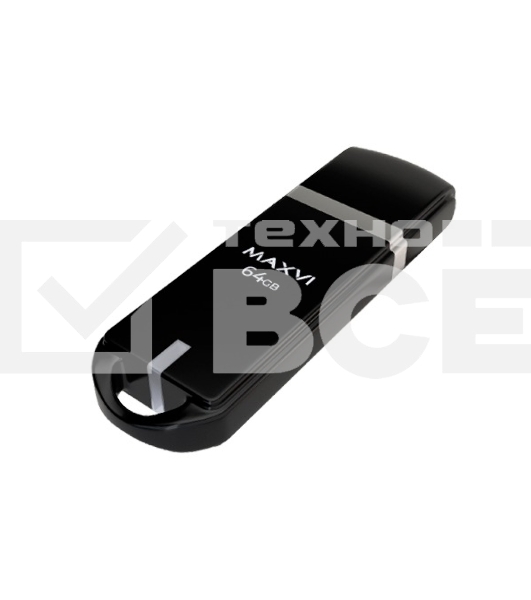 Флеш диск Maxvi P3 64GB USB 2.0 black, монолит с колпачком, ABS пластик