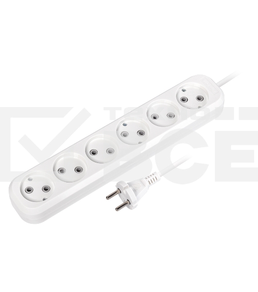 Удлинитель Smartbuy, 6 гнезд 2 метра 10А/2,2 кВт без заземления ПВС 2х1,0 (SBE-10-6-02-N)