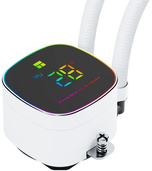 Система жидкостного охлаждения Thermalright Frozen Horizon 240 Digital (240мм, LED temp., White, ARGB/Fans: 2x120мм, 68.9CFM, 28.2dBA, 2000RPM/Pump height 53.2мм, Rad thickness 27мм/S: 1700, 1200, 1851, 115X, AM5, AM4)