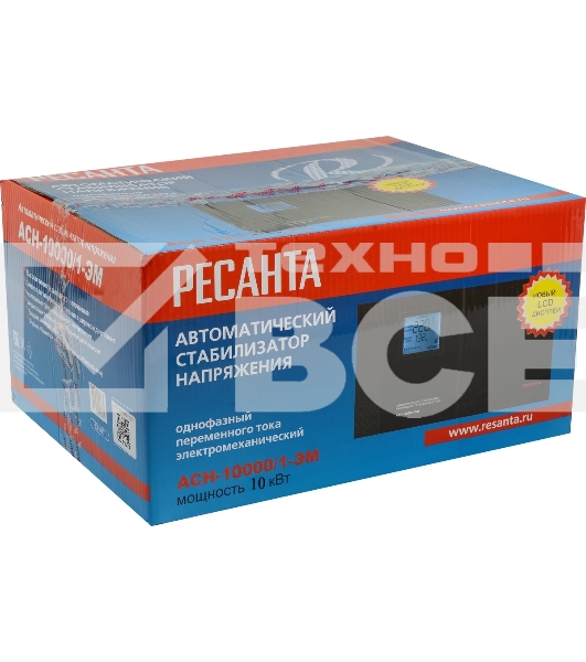 Стабилизаторы напряжения Ресанта АСН-10000/1-ЭМ 63/1/8 Стабилизатор 220В±2%, Габариты 400х323х183, Вес 24 кг