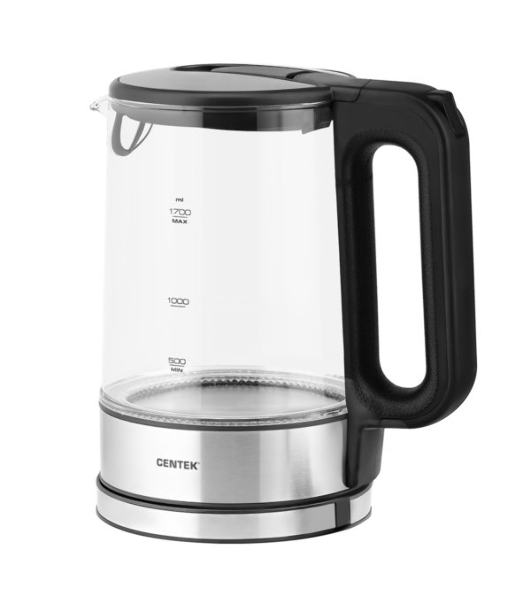 Электрочайник Centek CT-0032 прозрачный, 1.7 л, 2200 Вт, скрытый нагревательный элемент