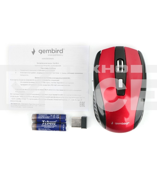 Мышь беспроводная Gembird MUSW-330-3 красный, 2400 dpi, радиоканал, USB, кнопки - 6