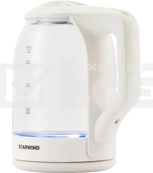 Чайник электрический StarWind SKG1056 1,8 л, 2000 Вт, белый/прозрачный