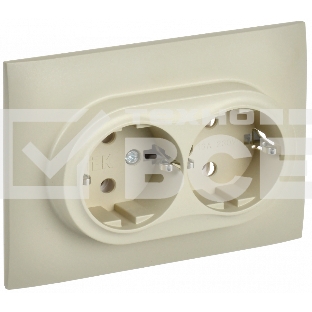 Розетка 2-местная IEK SKANDY SK-R08B (SK-R21-16-K10-F) с заземлением, без защитных шторок, 16А в сборе, бежевый