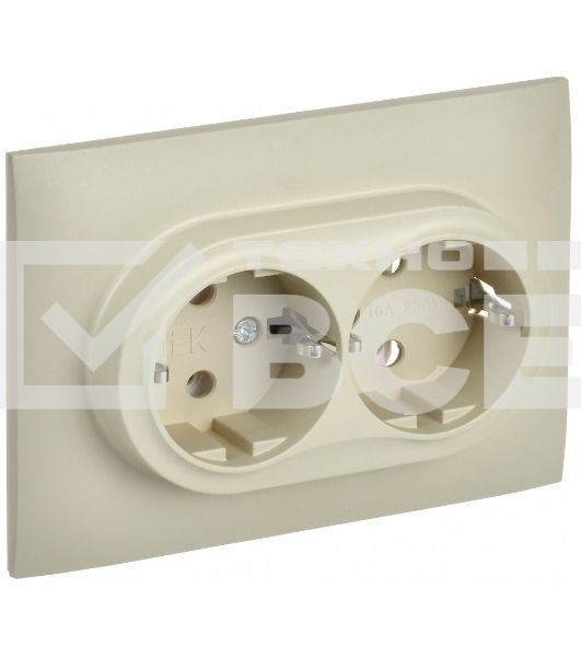 Розетка 2-местная IEK SKANDY SK-R08B (SK-R21-16-K10-F) с заземлением, без защитных шторок, 16А в сборе, бежевый