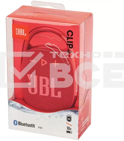 Колонка портативная JBL Clip 4 красный 5W 1.0 BT 15м 500mAh (JBLCLIP4REDAM)