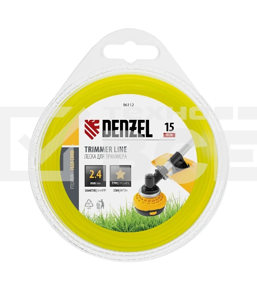Леска для триммера Denzel звезда 2,4 мм х 15 м, блистер FLEX CORD