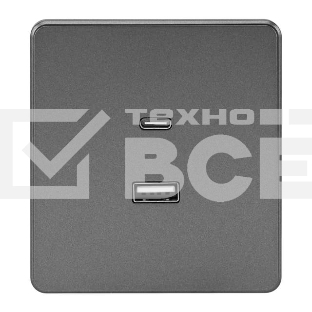 Розетка Kranz ROUND USB-A+Type-C 3А с функцией быстрой зарядки титан