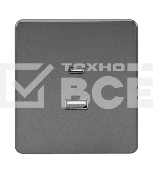 Розетка Kranz ROUND USB-A+Type-C 3А с функцией быстрой зарядки титан