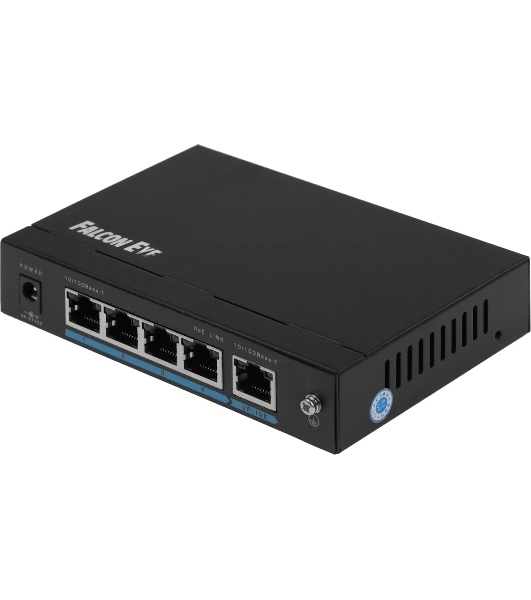 Коммутатор Falcon Eye FE-104POE-S, 4×100 Мбит/с PoE + 1×100 Мбит/с Uplink, неуправляемый