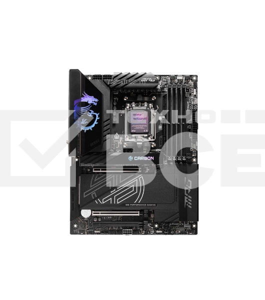 Материнская плата MSI MPG X870E CARBON WIFI, AM5, AMD X870E, 4xDDR5, 4xSATA, 4xM.2, 1xPCIe 5.0 x16, 1xPCIe 5.0 x4, 1xPCIe 4.0 x4, 1xHDMI, 2xUSB-C, 2x1Gb LAN, 9xUSB 3.2 Gen 2, 2xUSB4, 2x3.5 мм, 7.1, ATX