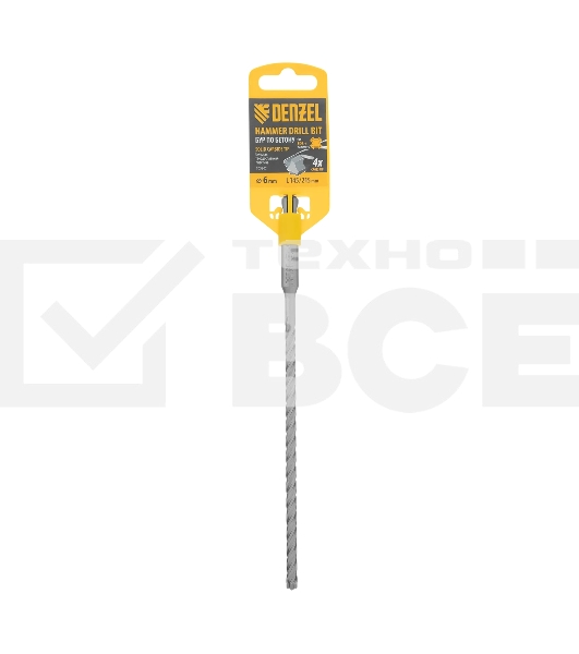 Бур по бетону Denzel цельная крестовая пластина, 6x215 мм, SDS PLUS