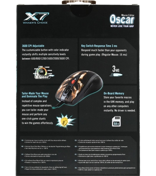 Мышь проводная A4Tech XL-750BH черный, 3600 dpi, USB, кнопки - 7