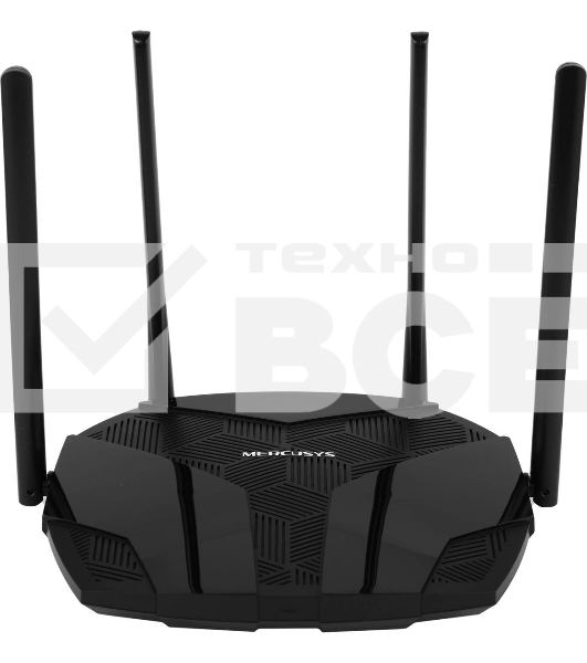 Двухдиапазонный роутер MERCUSYS MR80X AX3000 Wi-Fi 6, до 574 Мбит/с на 2,4 ГГц + до 2402 Мбит/с на 5 ГГц,4 фиксированные внешние антенны, 3 гигабитных порта LAN, 1 гигабитный порт WAN