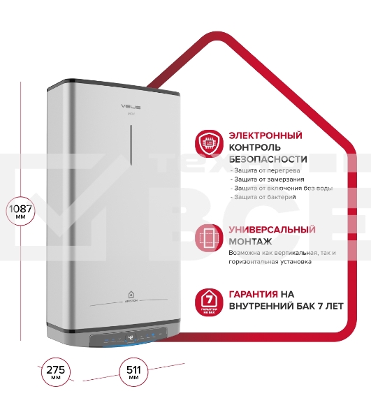 Водонагреватель Ariston Velis Lux Inox PW ABSE WIFI 80 2.5кВт 80л электрический настенный/серый