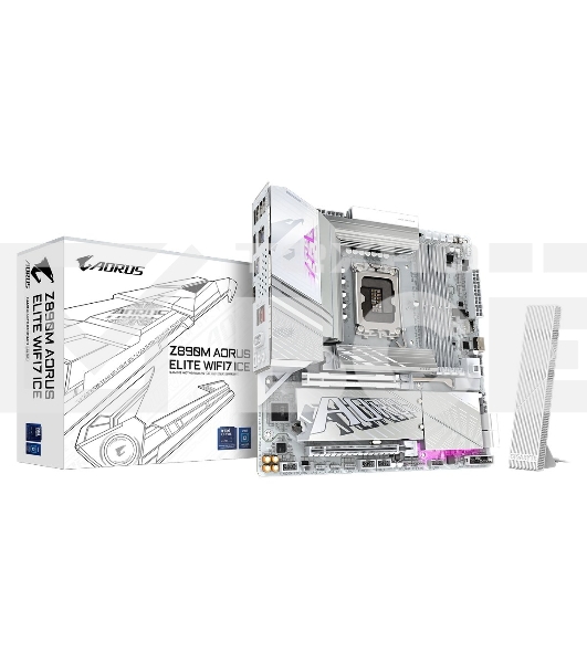 Материнская плата Gigabyte Z890M AORUS ELITE WIFI7 ICE, LGA 1851, Intel Z890, 4xDDR5, 4xSATA, 3xM.2, 1xPCIe 4.0 x4, 1xPCIe 5.0 x16, 1xDP, 1xUSB-C, 1x 2.5Gb LAN, 1xUSB-A 3.2 Gen 2, 4xUSB-A 3.2 Gen 1, 2x3.5 мм, TOSLINK, 7.1, 1xUSB4, mATX