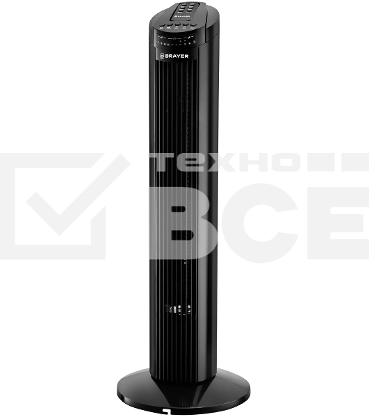 Колонный вентилятор BRAYER BR4958BK, механ.упр.,пульт ДУ,вращение90°,мощ-ть50Вт,защита от перегрева