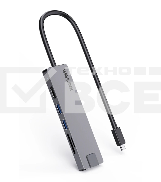 USB-концентратор WAVLINK USB-C Travel Mini/100W PowerDelivery/1xUSB3.0/1xUSB2.0/1xHDMI 4K 60HZ/1xGigabit LAN/SD/Micro SD Card Reader