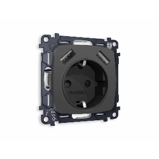 Комплект механизма электрической розетки OMEGA Графит мягкое касание 2USB A+A 18W (быстрая зарядка) с/з QUANT (OP9090, VM155) MO909010