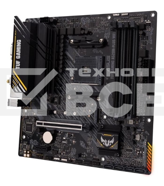 Материнская плата ASUS TUF GAMING A520M-PLUS WIFI, AM4, AMD A520, 4xDDR4, 4xSATA, 1xM.2, 1xPCIe 3.0 x16, 2xPCIe x1, 1xVGA, 1xHDMI, 1xDP, 1x 1Gb LAN, 2xUSB-A 3.2 Gen 1, 2xUSB-A 2.0, 3x3.5 мм, 7.1, mATX