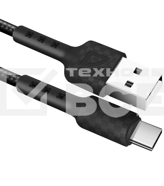 Кабель Defender  F181, USB 2.0 (AM) - Type C, 1метр, 2.4А, нейлоновая оплетка, чёрный.
