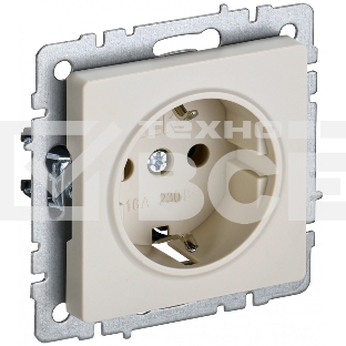 Розетка 1-местная IEK BRITE 16А РС14-1-0-БрКр с заземлением, с защитными шторками, 16А, бежевый