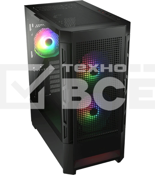 Компьютерный корпус Cougar Airface RGB Black, 2х140мм + 1x120мм ARGB Fan, ARGB Fan Hub, без БП, черный, ATX