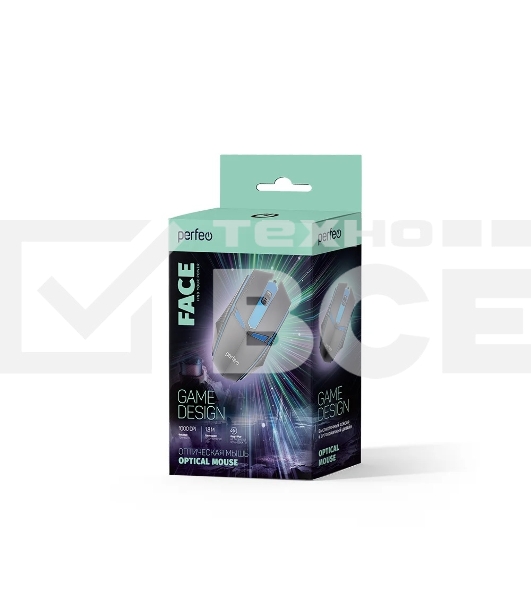 Мышь проводная оптическая Perfeo 'FACE', 3 кн, USB, черный, GAME DESIGN, 7 цв. подсветка, 1000 DPI
