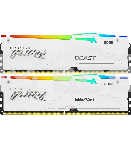 Оперативная память Kingston Fury Beast, DDR5, 32Gb (2x16Gb), 5600MHz, CL40, DIMM, с радиаторами, RGB, белый