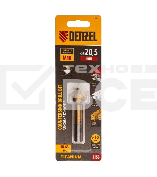 Зенковка конусная Denzel под М10, HSS, по металлу, цилиндрический хвостовик