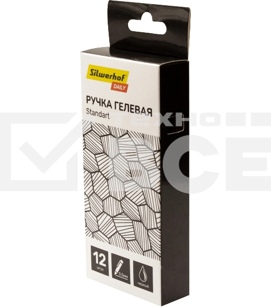 Набор ручек гелевых автоматическая Silwerhof Daily NG Standart, d=0.5мм, черные чернила, коробка картонная (12шт), линия 0.3мм