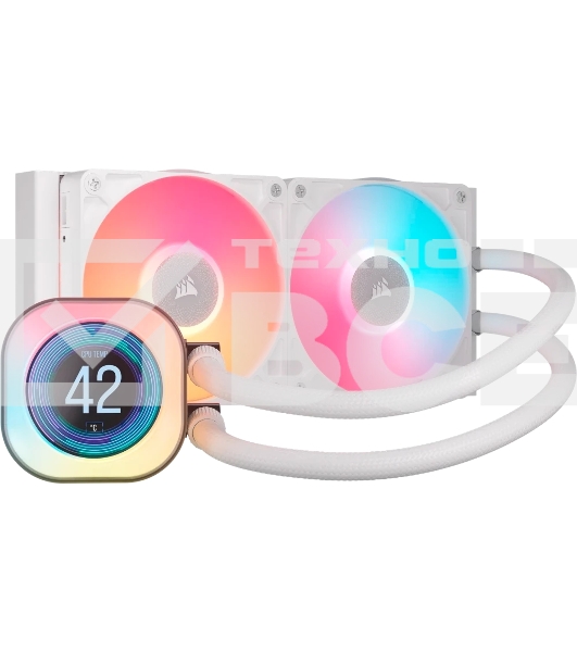 Система жидкостного охлаждения Water Cooling System Corsair iCUE LINK TITAN 240 RX LCD (240мм, белый, RGb/Fans: 2x120мм, 73.5CFM, 36dBA, 2100RPM/S: 1851, 1700, AM5, AM4)