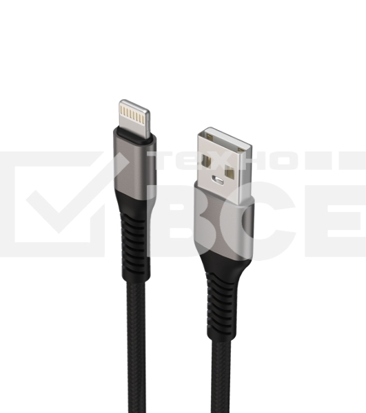 Дата-кабель Maxvi MC-21L USB-Lightning 2.4А, 1м, black-grey