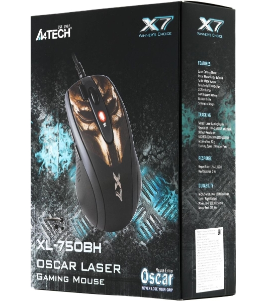Мышь проводная A4Tech XL-750BH черный, 3600 dpi, USB, кнопки - 7